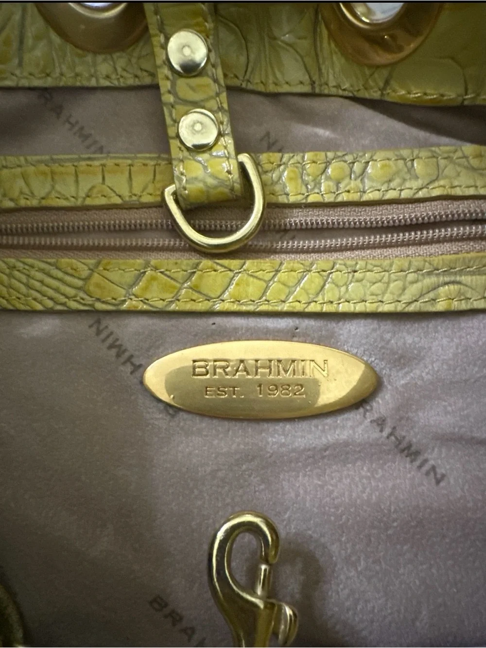 Brahmin Yellow Croc-Embossed Drawstring Hobo- EUC. Vintage